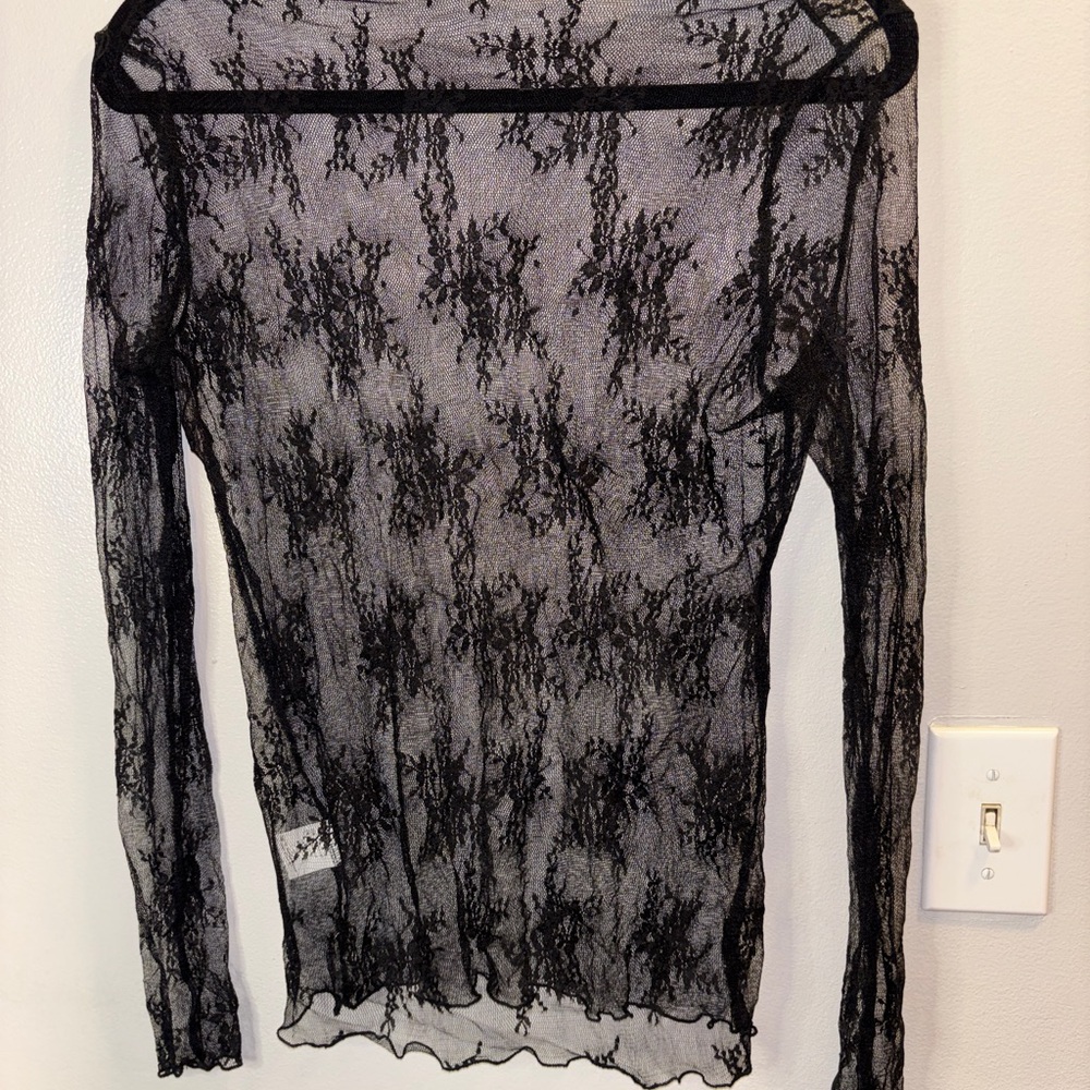 Chic Black Lace Sheer Blouse